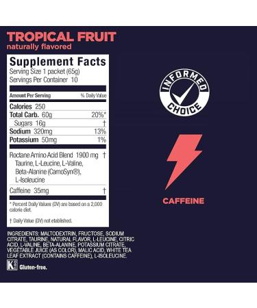 GU Energy Roctane Ultra Endurance Energy Drink Mix - Vegan  Gluten-Free  Kosher  Dairy-Free  35mg Caffeine - Tropical Fruit Flavor - 10 Single-Serving Packets - Buy Online on GoSupps.com