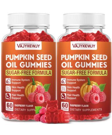VAJYKEWJY Pumpkin Seed Oil & Saw Palmetto Gummies - Hair Growth & Skin Health Supplement with High-Purity Extract for Women & Men Vegan Raspberry Flavor 120 Gummies