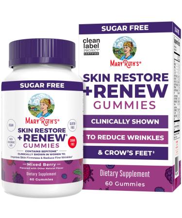 MaryRuth's Skin Restore + Renew Gummies With Hyaluronic Acid | Skin Hydration | Clinically Shown in Women to Reduce Fine Wrinkles & Improve Skin Firmness | Vegan Collagen Production | 60 Gummies