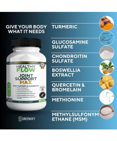 GREENVIFY Healthy Flow Joint Support Max 1500mg Glucosamine 60 Capsules Maximum Strength Joint Support Supplement (1) - Buy Online on GoSupps.com