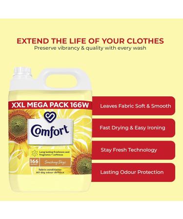 Comfort Sunshiny Days Fabric Conditioner Odour Protection Fabric Softener Stay Fresh Technology Household Supplies Laundry Conditioner(XXL Pack 166 Washes 5L Clothes Freshener by Direct Mart) - Buy Online on GoSupps.com