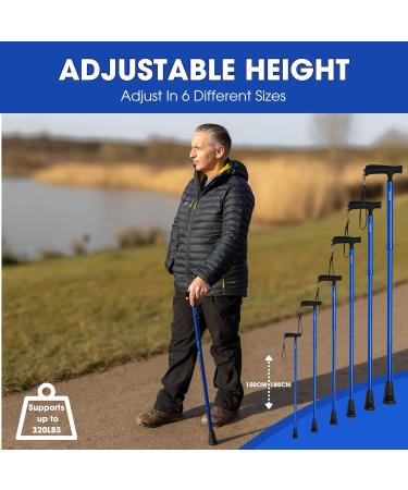 CaneCraft Blue Folding Walking Stick for Men & Women - Adjustable Mobility Aid for Elderly - Bag Included - Perfect for Seniors & Adults - Buy Online on GoSupps.com