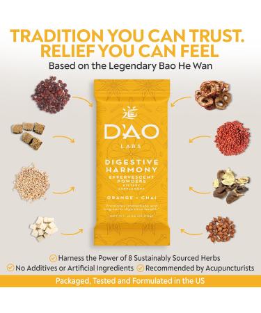 D'AO Labs Digestive Harmony - Organic Digestive Enzymes - Traditional Chinese Herbs & Chai Powder - Orange-Chai Flavor - Preserve Harmony Decoction (Bao He Wan) - 15 Individual Servings - Buy Online on GoSupps.com