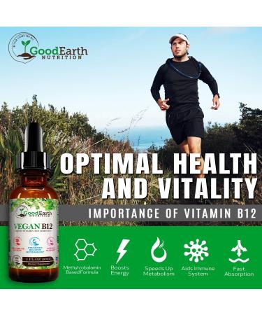 Vegan Vitamin B12 Liquid Sublingual Drops | Fast-Acting Energy Boost & Immune Support | Non-GMO & Gluten-Free | 60-Day Supply - GoodEarth Nutrition - Buy Online on GoSupps.com