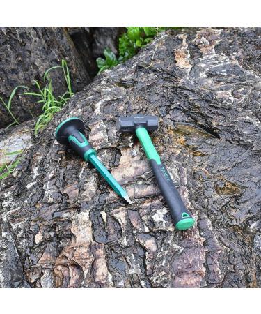 2lb Sledge Hammer & Flat Chisel with Hand Protection + Gloves - Ideal for Tile, Rock, Masonry, Concrete & Brick - Anti-Slip Handled Small Drilling Hammer - Green - Buy Online on GoSupps.com