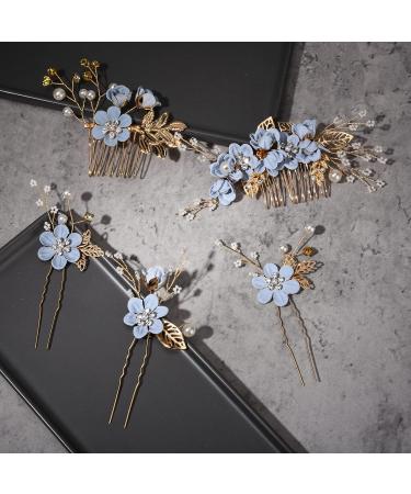 BOWINR 5 Pack Blue Flower Rhinestone Bridal Hair Comb - Handmade Pearl Crystal Hair Clip for Women - Ideal for Wedding, Prom, Bridesmaids - Buy Online on GoSupps.com