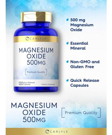 Carlyle Magnesium Oxide 500mg | 120 Capsules | Premium Quality | Non-GMO and Gluten Free Supplement - Buy Online on GoSupps.com