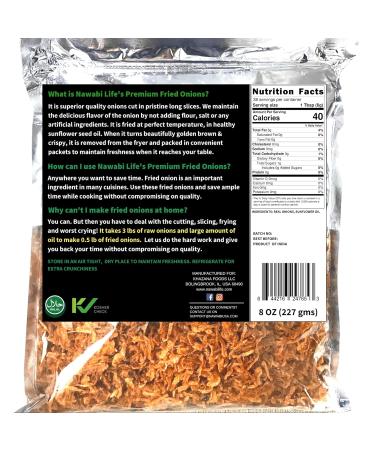 Nawabi Life Non-Coated Crispy Fried Onions 8 oz - 100% Natural, Non-GMO, KETO Friendly, Gluten Free, Low Carb, No Sodium - Resealable Bag - Pack of 1 - Buy Online on GoSupps.com