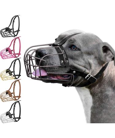 Bronzedog Pitbull dog muzzle metal mask amstaff wire basket pit bull adjustable leather straps for large dogs (graphite metal) graphite metal