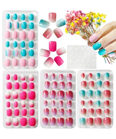 Kalolary 4 boxes children fingernails gradient color children artificial nails press on nails short cover false nail set with 1 piece of nail glue sticker artificial nail tips gift for girls - b - Buy Online on GoSupps.com