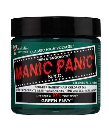 MANIC PANIC Green Envy Hair Dye - Classic High Voltage - Semi Permanent Vibrant Deep Emerald Green Hair Dye With A Very Slight Blue Tint - Vegan, PPD & Ammonia Free (4oz) Green Envy 4 Fl Oz (Pack of 1)