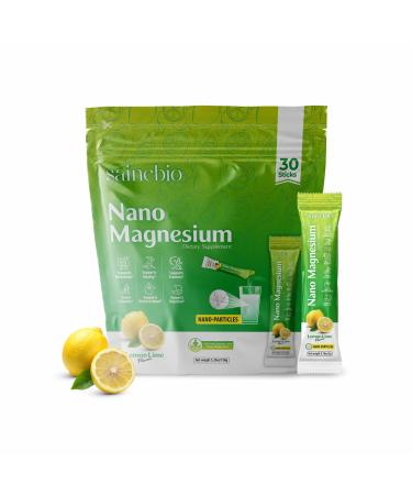 Sainebio Nano Magnesium Powder Lemon Lime Flavor | 30 Sachets 300mg High Absorption Magnesium | Relaxation Vitality Stamina Digestion & Hydration Support (30 Sachet Lemon Lime)