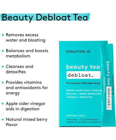 Evolution_18 Beauty Debloat Tea - Cleanse, Detox & Boost Metabolism - Mixed Berry Flavor - 7.3g (14 Servings) - Buy Online on GoSupps.com