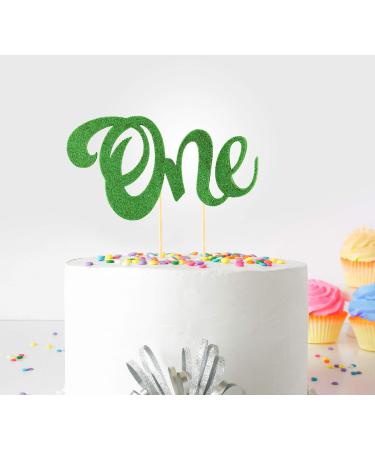 1st First Birthday Cake Topper Decoration ((Light Green) - One - with Double Sided Glitter Stock)