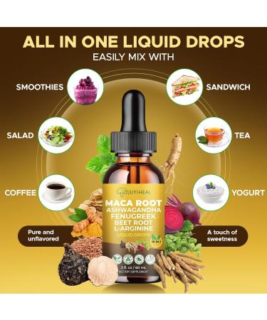 JUYIHEAL 10-in-1 Maca Root Liquid Drops with Ashwagandha Nettle Fenugreek Beet Root and L-Arginine Maca Tincture for Overall Support - 2 fl oz - Buy Online on GoSupps.com