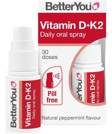 BetterYou Vitamin K2 and Vitamin D Spray Liquid Immune Support Supplement 1000 IU Strength per Single Spray 0.4 Fl Ounce (90 Sprays) Peppermint - Buy Online on GoSupps.com