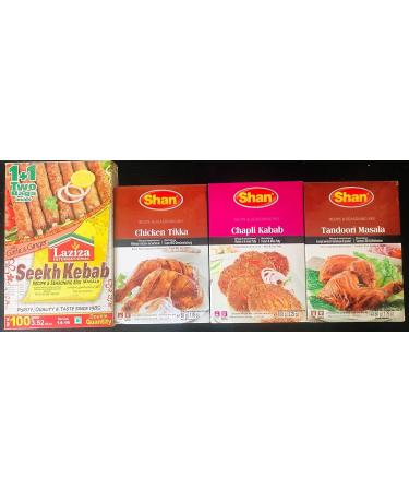  Laziza BBQ Seasoning Rubbing Spice or Marinade Set - Ultimate Selection of 4 Flavours - Sheek Kebab Tikka Chapli Kebab and Tandoori Masala - (300g Total) - Buy Online on GoSupps.com
