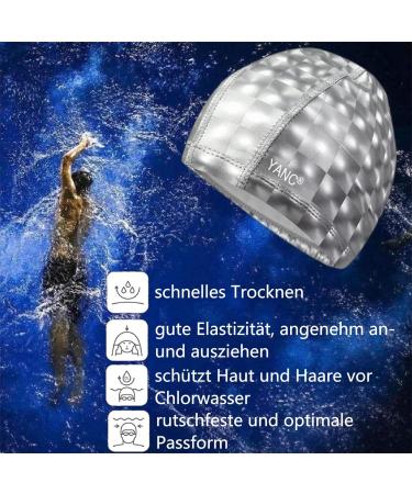 Buy Yanc Unisex Waterproof Bathing Cap with Earplugs | Soft PU Swimming Cap for Men Women & Girls | Bling Silver & Black Options | International Shipping Available - Buy Online on GoSupps.com