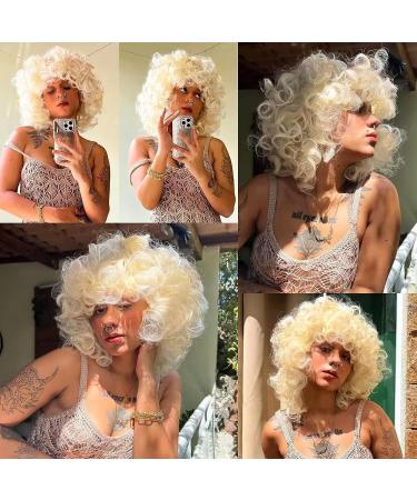 Buy PORSMEER Afro Blonde Wig - Big Curly Synthetic Wig for Women | Natural Kinky Curly Wigs with Bangs - Buy Online on GoSupps.com