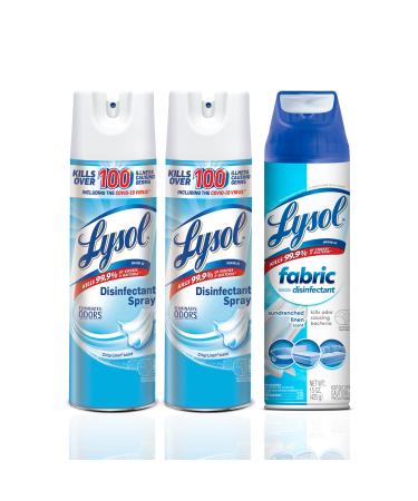 Lysol Disinfectant Spray + Fabric Disinfectant, Sanitizing and Antibacterial Spray, For Disinfecting and Deodorizing, Crisp Linen + Sundrenched Linen, 2 count (19 oz each) + 1 count (15 oz)