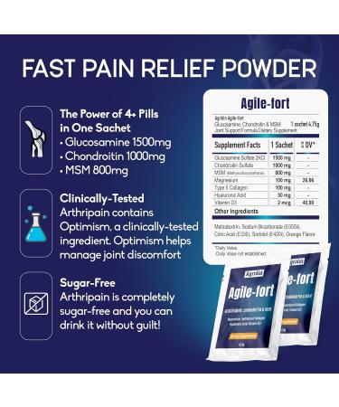 Agridin Agile Fort Joint Support Supplement Glucosamine Chondroitin MSM Type II Collagen & Magnesium 30 Sachets for Joint & Cartilage Health for Women and Men - Buy Online on GoSupps.com