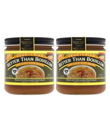 Better Than Bouillon Vegetarian No Chicken Base, Made with Seasoned Vegetables, Certified Vegan, Makes 9.5 Quarts of Broth, 38 Servings, 8 OZ Jar (Pack of 2)