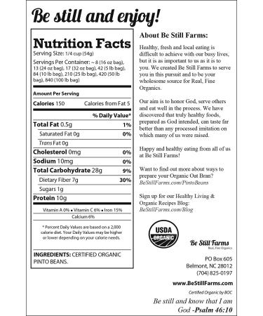 Be Still Farms Organic Pinto Beans (5lb) Dry Bulk - Ideal Dry Pinto Beans Bulk For Making Dry Refried Beans - Organic Dry Beans Bulk Are Pure Gluten Free Pinto Beans That Are Naturally No Salt Beans 5 Pound (Pack of 1) - Buy Online on GoSupps.com
