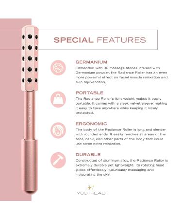 YOUTHLAB Radiance Roller - Germanium Stone Face Massager Beauty Roller (Rose Gold) - Buy Online on GoSupps.com