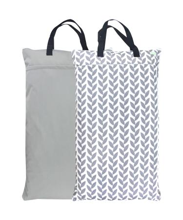 wegreeco Reusable Hanging Wet Dry Cloth Diaper Bag (2 Pack, Grey Leaf, Grey) 2 Count (Pack of 1) Grey Leaf, Grey