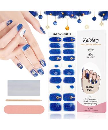 Kalolary 20 pieces of Christmas gel nail polish strips semi-hardened snowflakes and gel nail polish packaging glitter color curve gel sticker with nail file and stick (UV/LED lamp required)