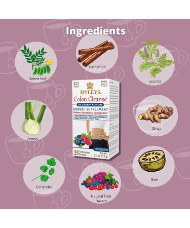 Hyleys Tea Colon Cleanse - Wild Berry, Caffeine-Free, 25 Bags (1.32 oz) | Detox & Digest - Buy Online on GoSupps.com