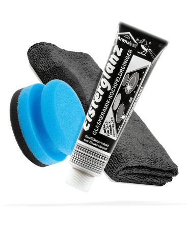Detailed mate polish bundle with 150ml XXL Tube |Elstergloss Glass ceramic Cleaner hob cleaner polishing paste + detailed mate Premium Microfiber cloth + sponge |Removes scratches from the ceramic field of glass ceramic hobbery cleaner + accessories