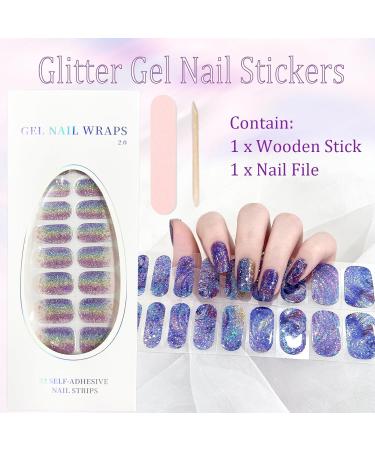 Gel Nail Strips Gel Nail Stickers - 20 Stickers Gel Nail Wraps Soft Self Upgrade Full-Cured Gel Nail Strips Adhesive Gel Nail Stickers Lasting for 15 Days Gel Nail Strips No Need UV/LED Lam(37-Blue) - Buy Online on GoSupps.com