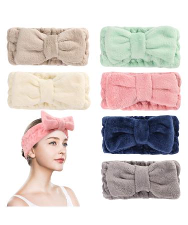 6 Pack Microfiber Facial Makeup Headband Face Wash Headband, Bowtie Spa Headbands for Women, Headband for Washing Face Bow Hair Band for Women and Girls (Color A)