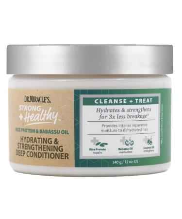 Dr. Miracle's Strong & Healthy Hydrating & Strengthening Deep Conditioner. Contains Coconut Oil to provide intense moisture and repair damaged hair.