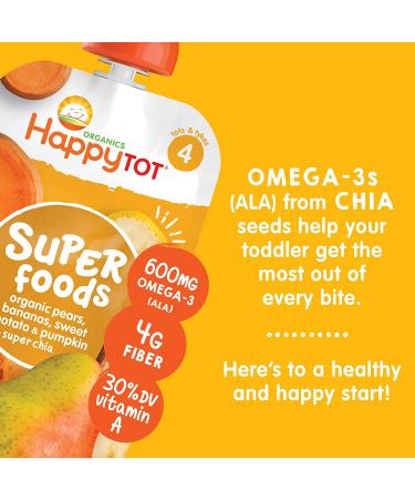 HAPPYTOT Organics Super Foods Stage 4 Pears Bananas Sweet Potatoes Pumpkin + Chia 4.22oz Pouch (Pack of 16) - Buy Online on GoSupps.com