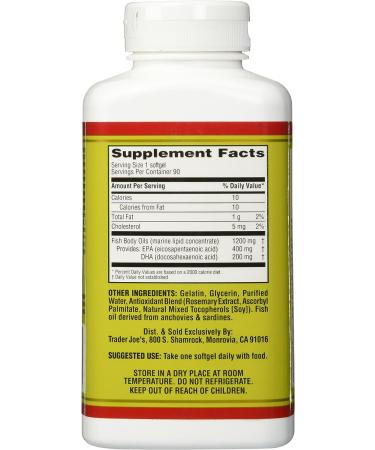 Trader Joe's Omega-3 Fish Oil 1200mg 90 Softgels - Odorless, 90 Count - Buy Online on GoSupps.com