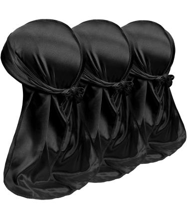3PCS Silky Durags for Men Wave, Satin Doo Rags for 360, 540, 720 Waves (black) (3 packs)-black,black,black-3C