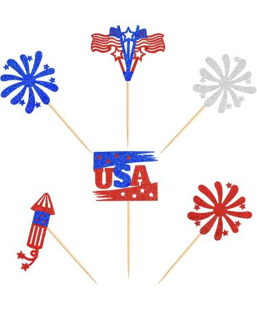 Ercadio 36 Pack Independence Day Cupcake Toppers Firework Star USA Patriotic Cupcake Picks Happy 4th of July Cake Toppers American National Independence Day Theme Party Cake Decor Supplies Pattern 4 - Buy Online on GoSupps.com