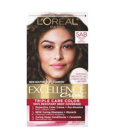 L'Oreal Paris Excellence Creme Permanent Triple Care Hair Color  5AB Mocha Ashe Brown  Gray Coverage For Up to 8 Weeks  All Hair Types  Pack of 1 1 Count (Pack of 1) 5AB Mocha Ashe Brown