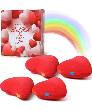 Hearts Shape Bath Bomb Gift Set 4 x 4oz Gift Idea for Women Wife Girlfriend Valentine's Day Mothers Day Gifts Colorful Bubble Bath Bomb with Moisturizing Essential Oil for Shower - Buy Online on GoSupps.com
