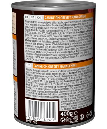 Pro Plan Veterinary Diets Canine Om Obesity Management | 12 x 400 g | Complete dietetic food for adult dogs | for the - Buy Online on GoSupps.com