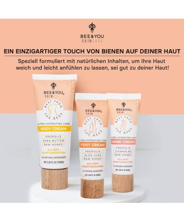 BEE&YOU Natural Foot Cream with Propolis Raw Honey Daily Moisturizer Gentle Care Aloe Vera Vitamin B5 Vitamin E Shea Butter Sesame Oil Without Animal Testing - Buy Online on GoSupps.com