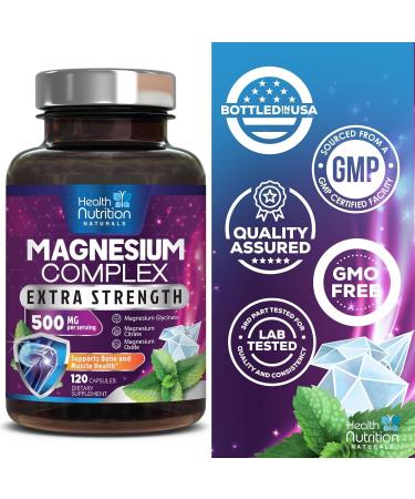 Magnesium Complex Capsules 500mg - High Absorption Chelated Magnesium Mineral Supplements - with Oxide Glycinate Malate Citrate for Muscle Bone and Heart Health Support - 120 Capsules 120 Count (Pack of 1) - Buy Online on GoSupps.com