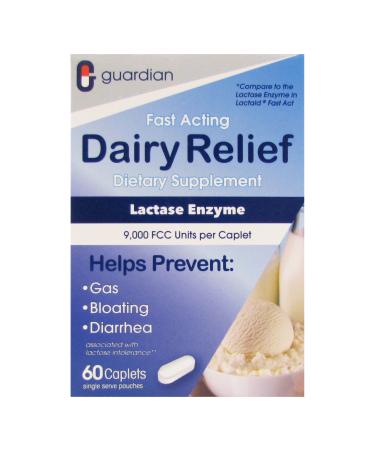 Guardian Dairy Relief Fast Act Caplets 9000 FCC Lactase Enzyme (60 Caplets)
