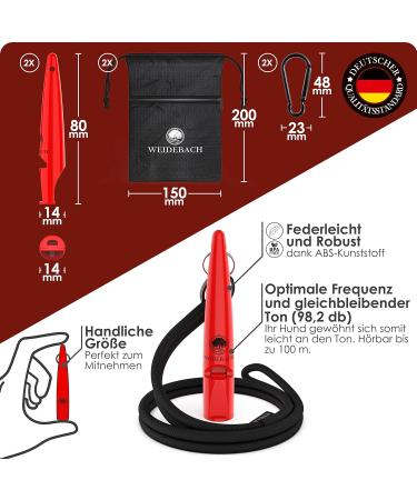 Weidebach 2x Dog Whistle - Loud Standardized Frequency for Training | Includes E-Book & Treat Bag | Red (2 Pieces) - Buy Online on GoSupps.com