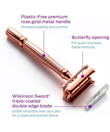 Schick Hydro Silk Rose Gold Double Edge Safety Razor + 10 Blades - Buy Online on GoSupps.com