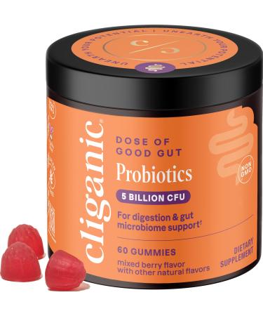 Cliganic Probiotics Gummies for Women & Men Promotes Digestive Gut Health (5 Billion CFU 60-Day Supply) - Gluten-Free Kosher Vegan Non-GMO Microbiome Balance Berry Flavor 60 Count (Pack of 1)