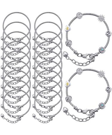 20 Pieces 7.87 Inch Bracelet Chains Snake Chain Charm Bracelets with Heart Lobster Clasp Extender Chain Stainless Steel Bracelet Link Chains DIY Bracelet Chain for Women Jewelry Making Craft (Silver)