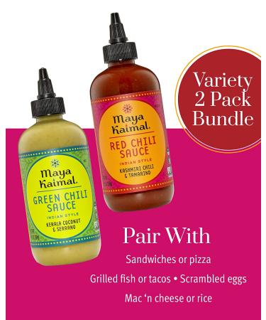 Maya Kaimal Foods Chili Sauce Variety Pack 9.5oz (Pack of 2) - Easy Squeeze Bottle, Vegan, Non-GMO, Gluten Free - Buy Online on GoSupps.com